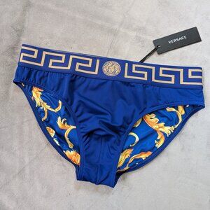 Versace Mens Greca Border Swim Brief Blue Size 4 Medium (approx 32" US)